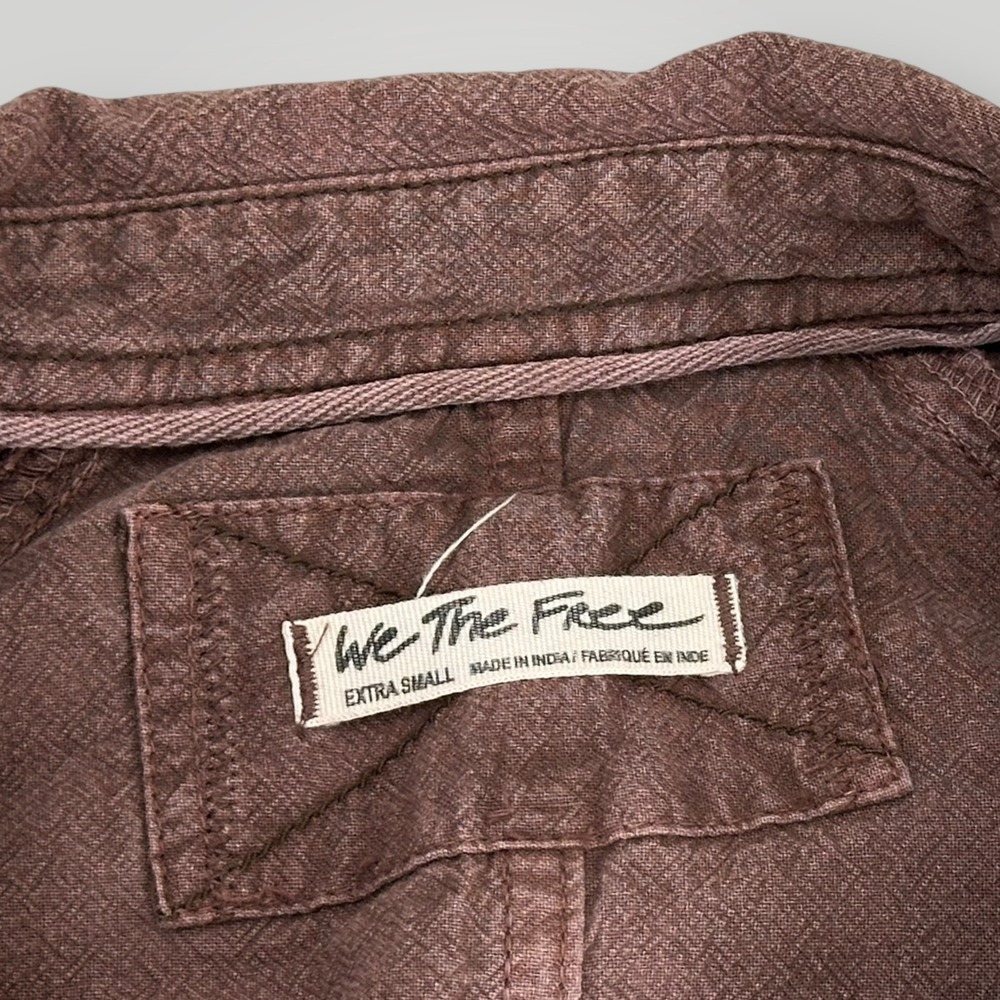 We The Free Shirt Womens Extra Small Purple Button Up 3/4 Sleeve Cotton Casual - Picture 5 of 9
